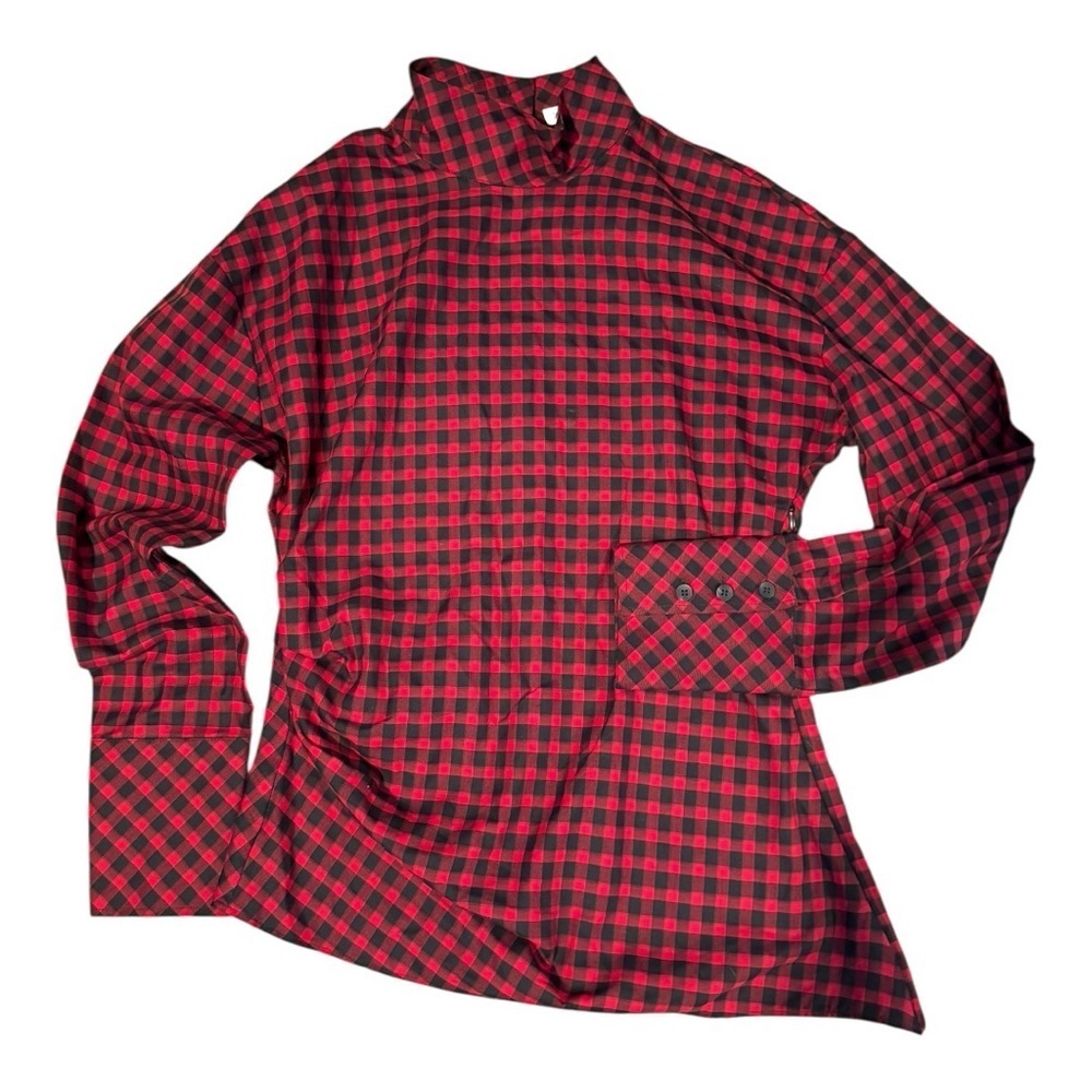 ZARA WOMAN ZW COLLECTION – Checkered Ruched Blouse Size M NWT - Picture 4 of 9
